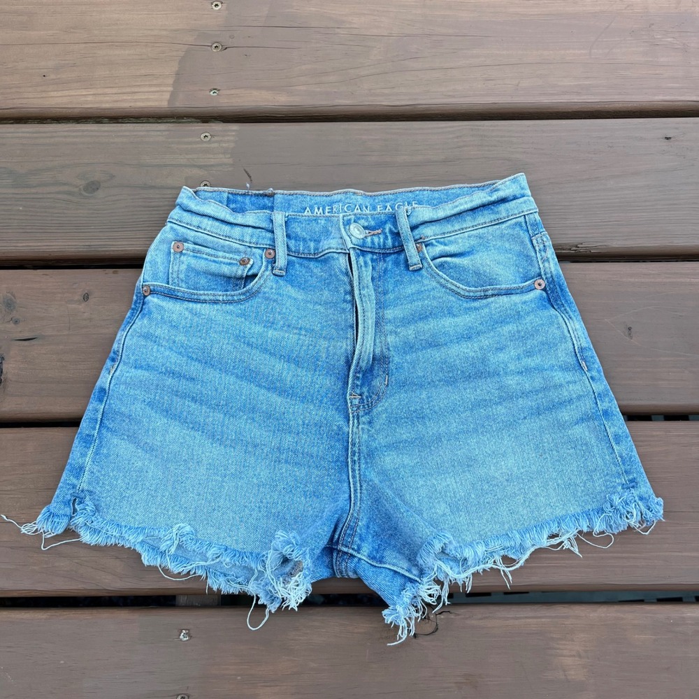 American Eagle Jean Shorts Highest Rise 90s Boyfriend Short Cutoff Blue Denim 4